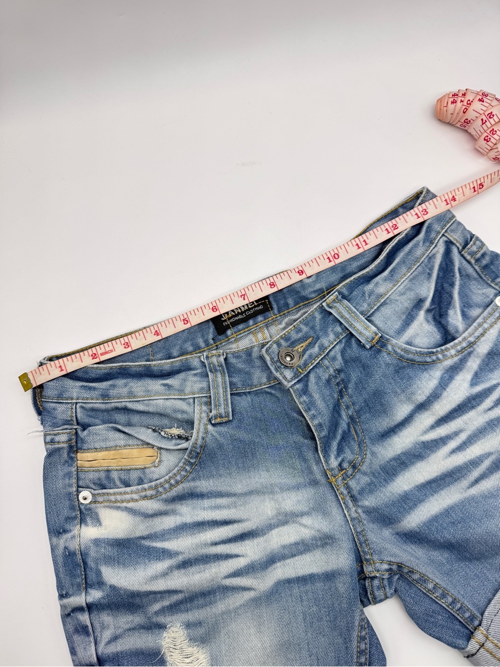 Light Washed Blue Distressed Denim Shorts - Picture 7 of 8